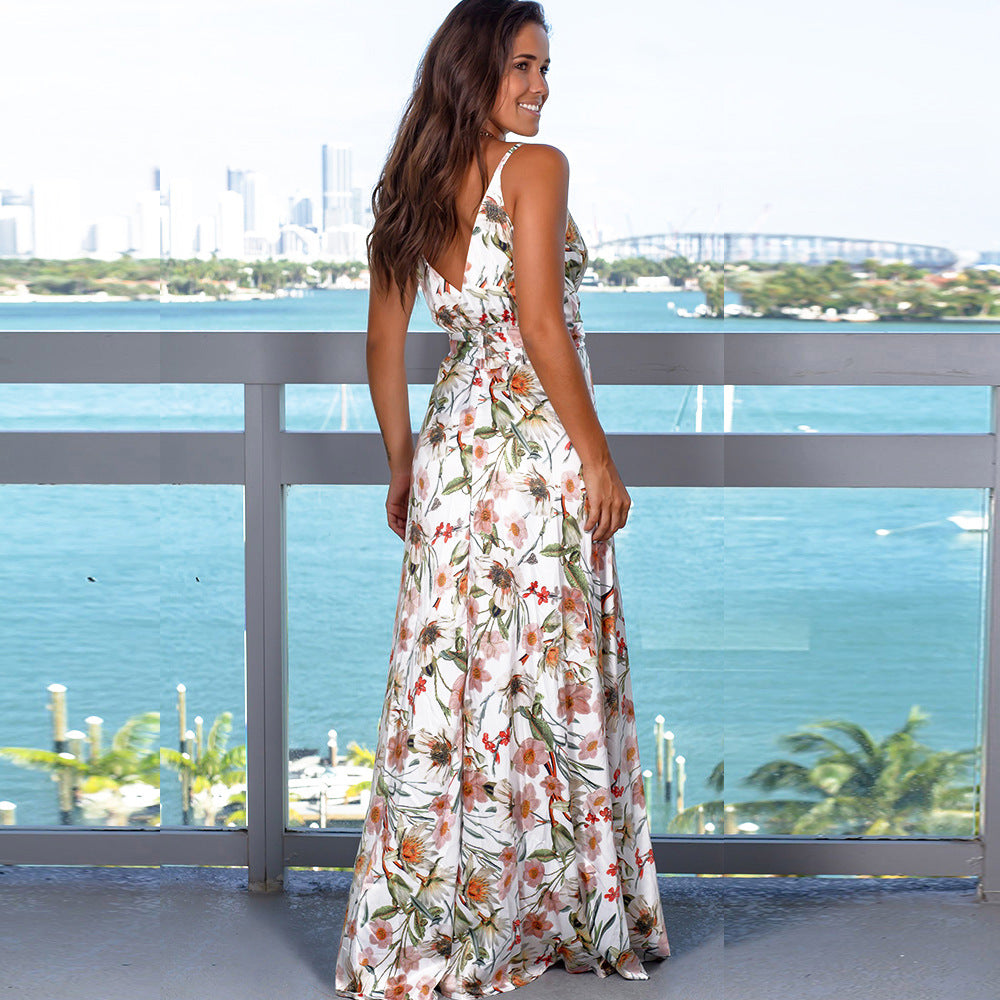 Plunging Neck Floral & Tropical Maxi Dress