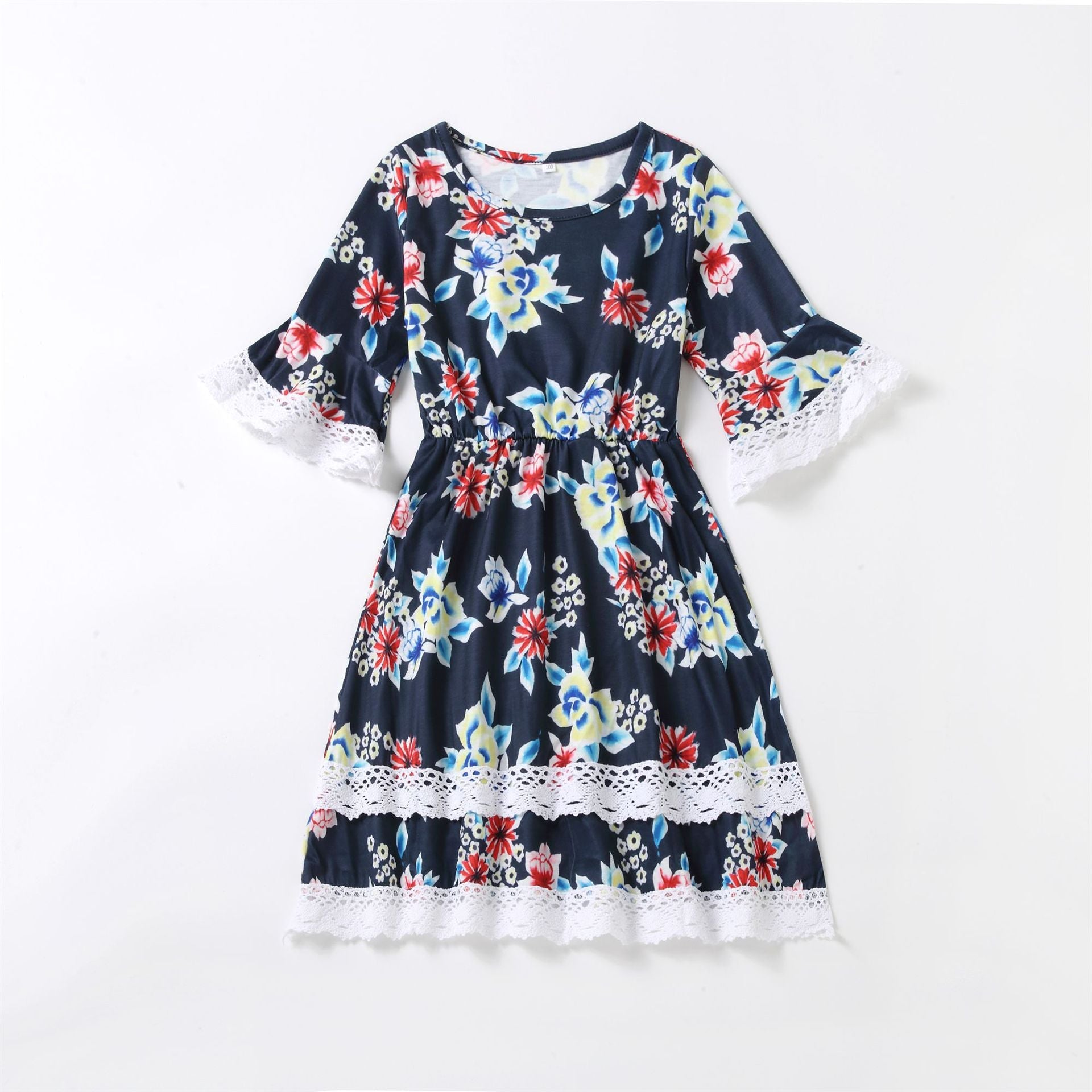 Floral Flounce Sleeve Dress for Mommy and Baby Girl