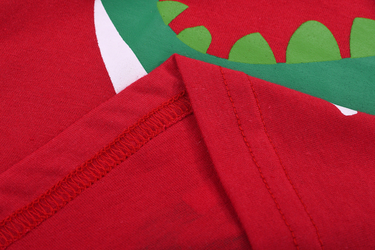 Dinosaurs Print Christmas Family Red Pajamas Set