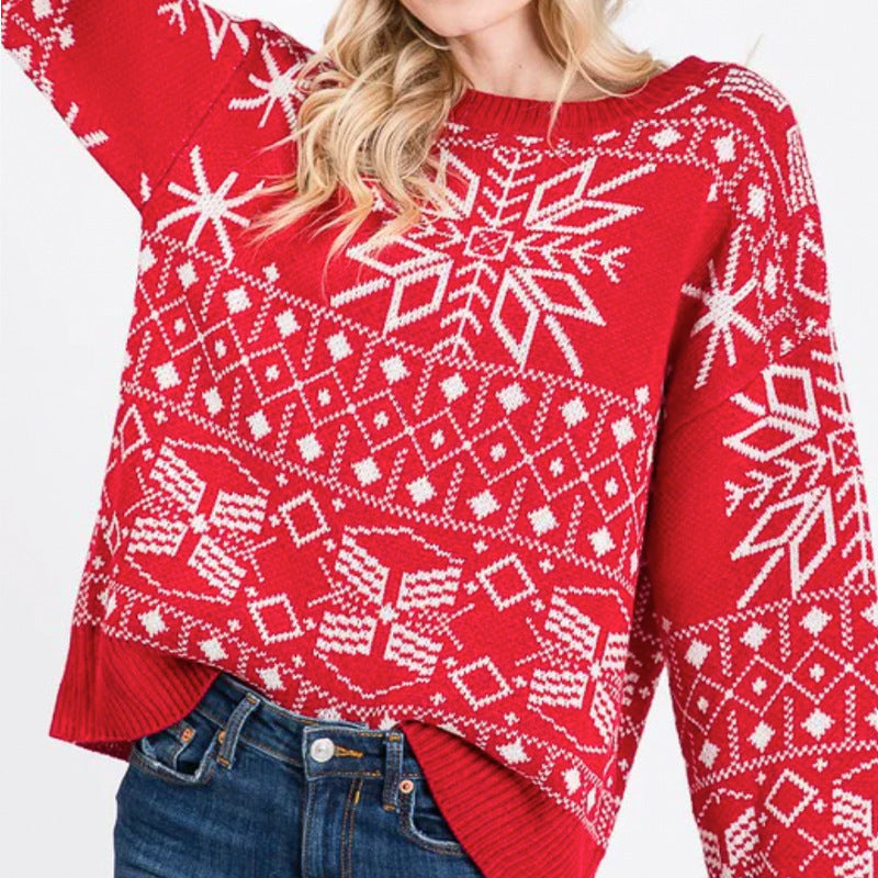 Women Christmas Snowflakes Print Ugly Christmas Sweater