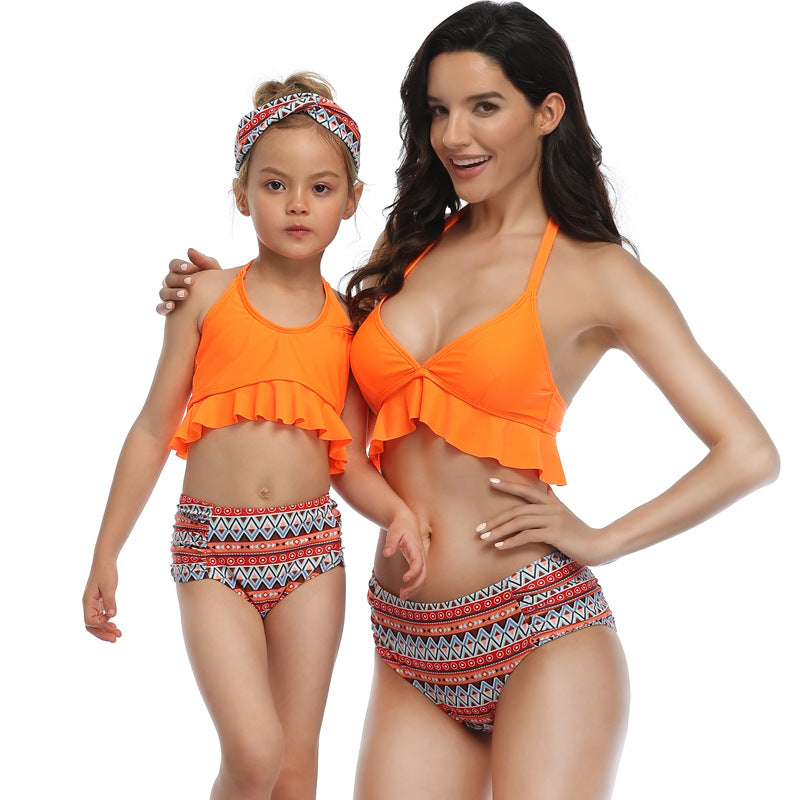Mom and Daughter Ruffle Hem Bikini Swimsuit