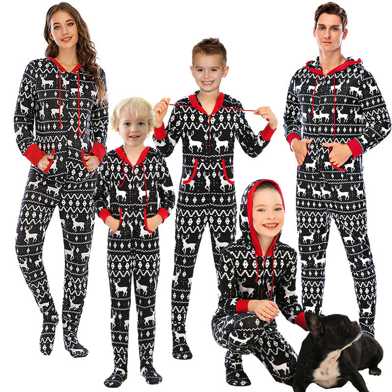 Matching Family Footed Pajamas Hoodie Sleeper Christmas Cute Deer Print Onesie