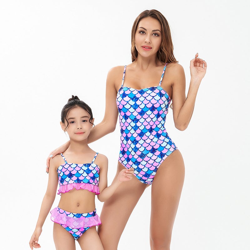 Mermaid Ruffle Matching Swimsuits For Mom and Daughter