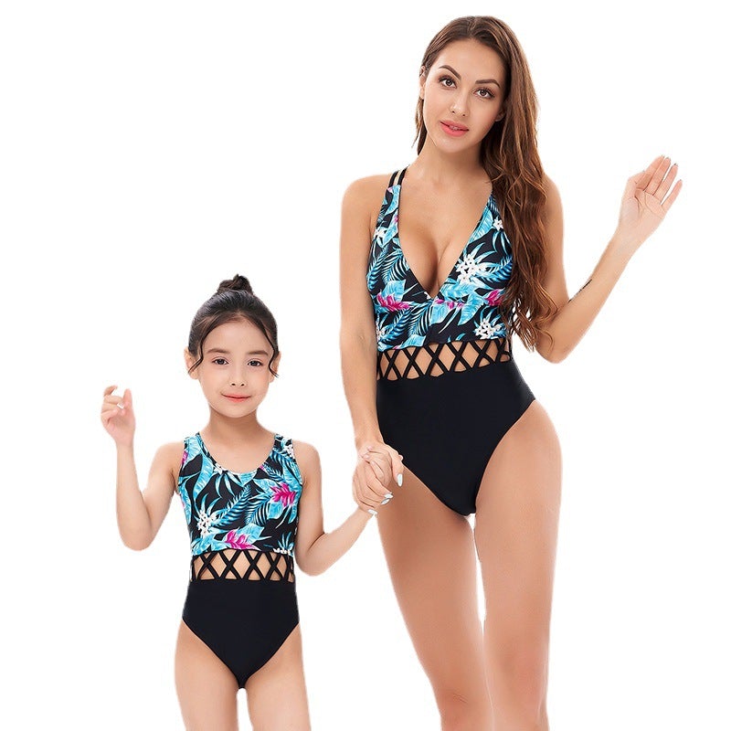 Floral Print Cross Back Design One-piece Swimsuits for Mommy and Me