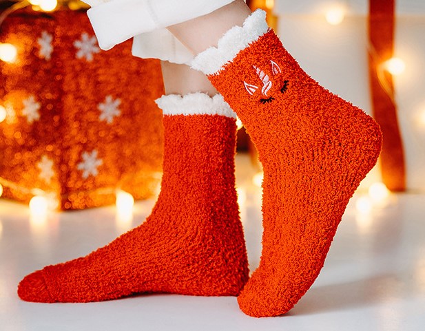 Christmas Mid Calf Socks Thickened Warm Coral Fleece Socks New Year Socks Gift Box