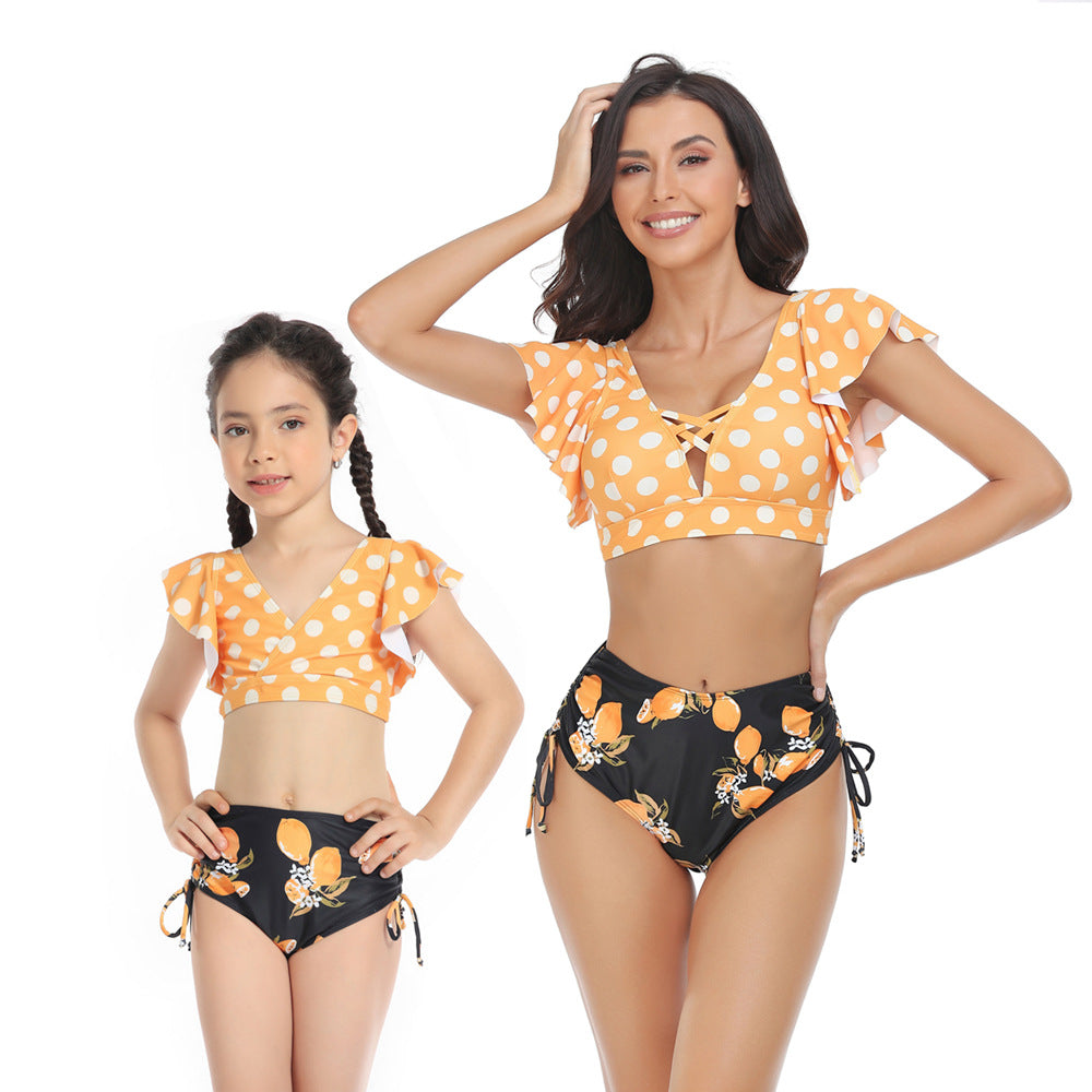 Mom and Daughter Polka Dot Print Bikini Swimsuit