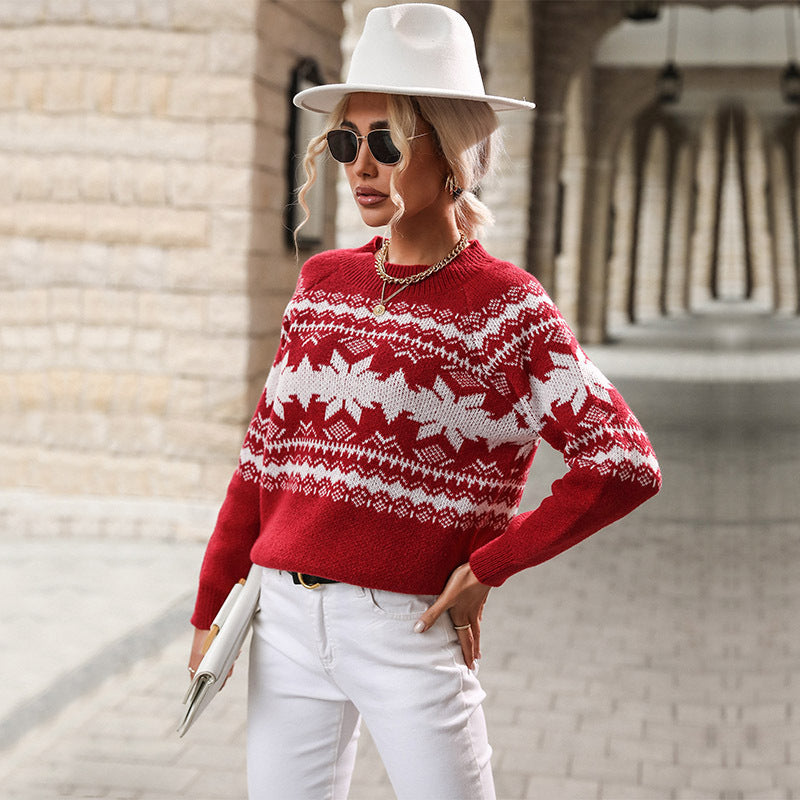 Christmas & Geo Pattern Raglan Sleeve Sweater