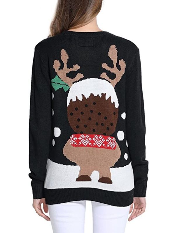 Wome Ugly Christmas Deer Print Sweater