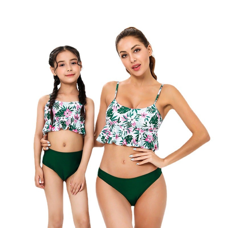 Mom and Daughter  Leaf Plant Print Matching Swimsuits