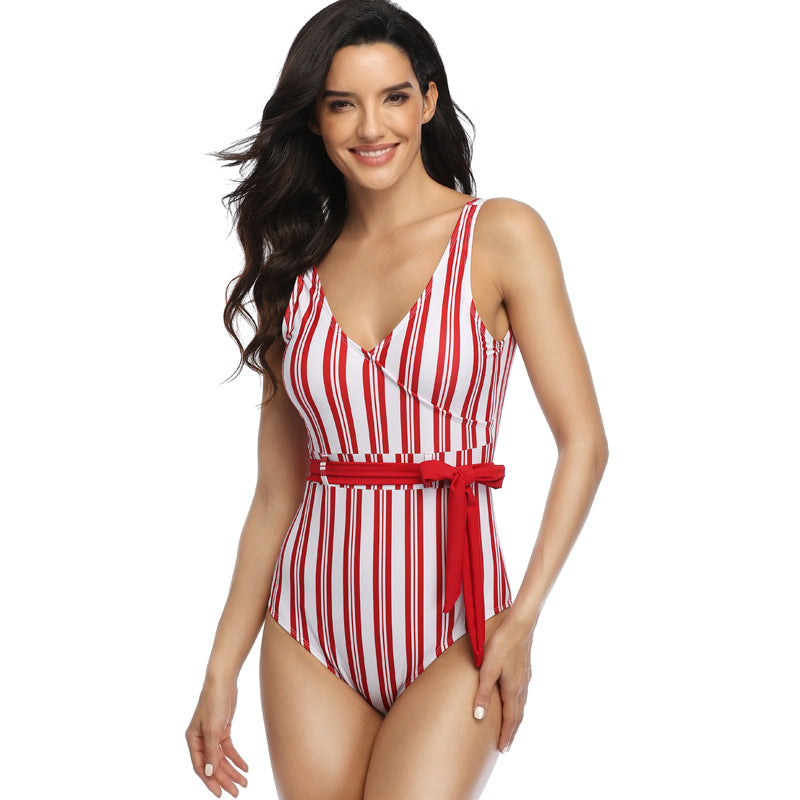 Mom and Daughter Striped Ruched One Piece Swimsuit