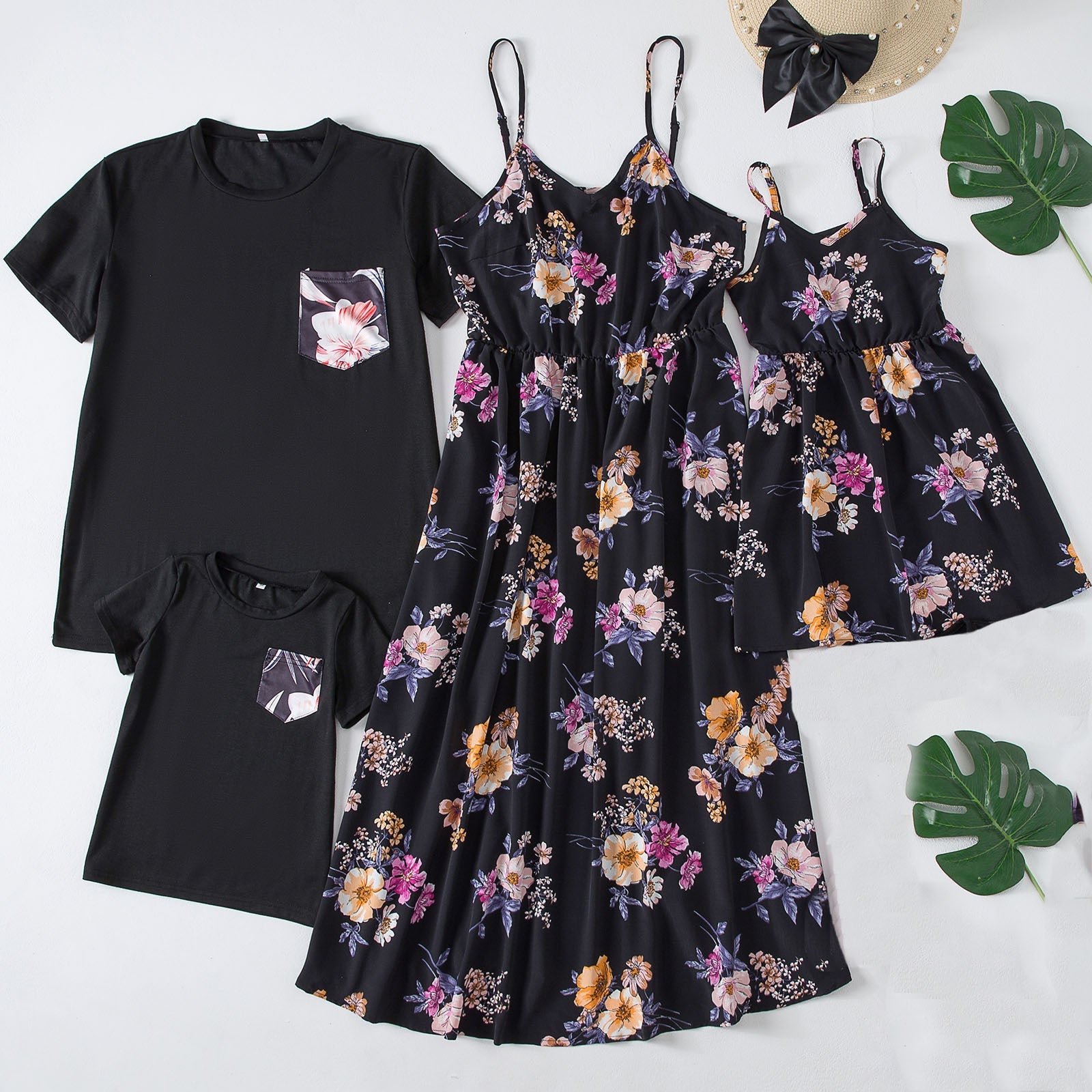 Floral Print Dress and T-shirts Family Matching Sets