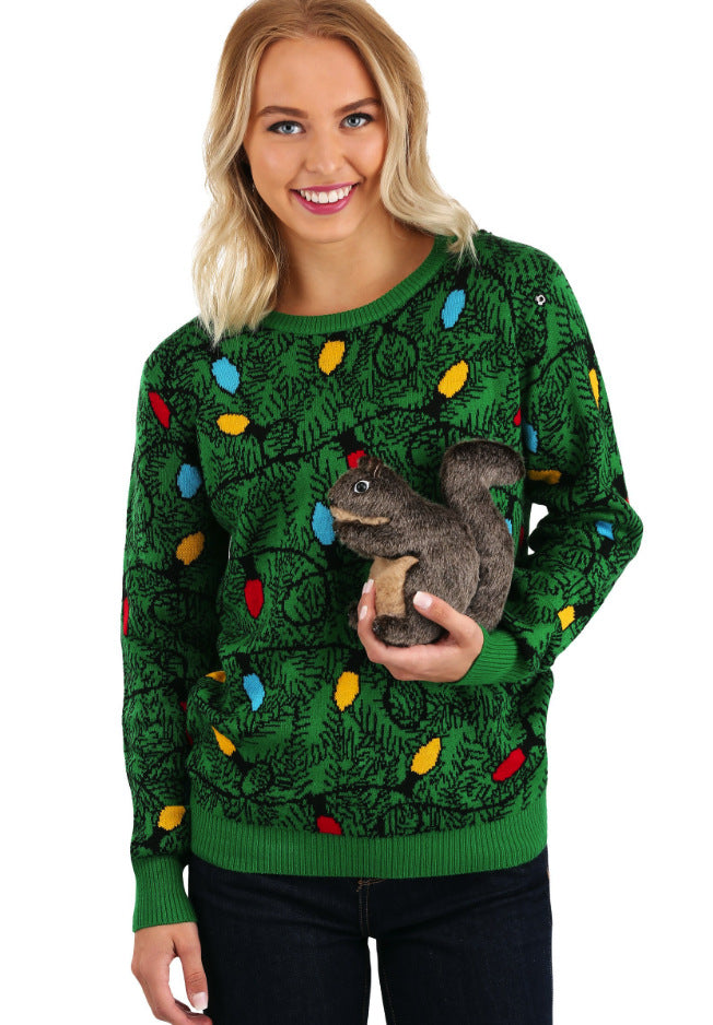 Women Christmas Lights Print Ugly Christmas Sweater