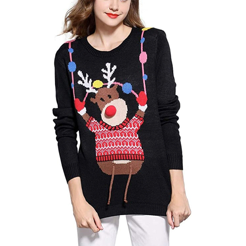 Women Christmas Pattern Print Drop Shoulder Sweater