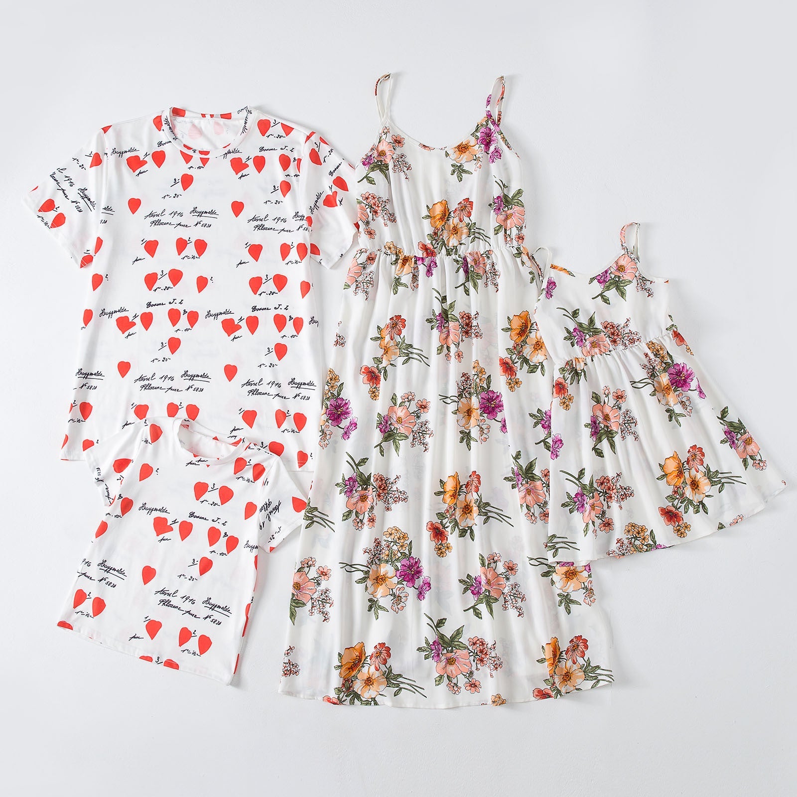 Family Matching Floral and Letter Print Dresses and T-shirts Sets