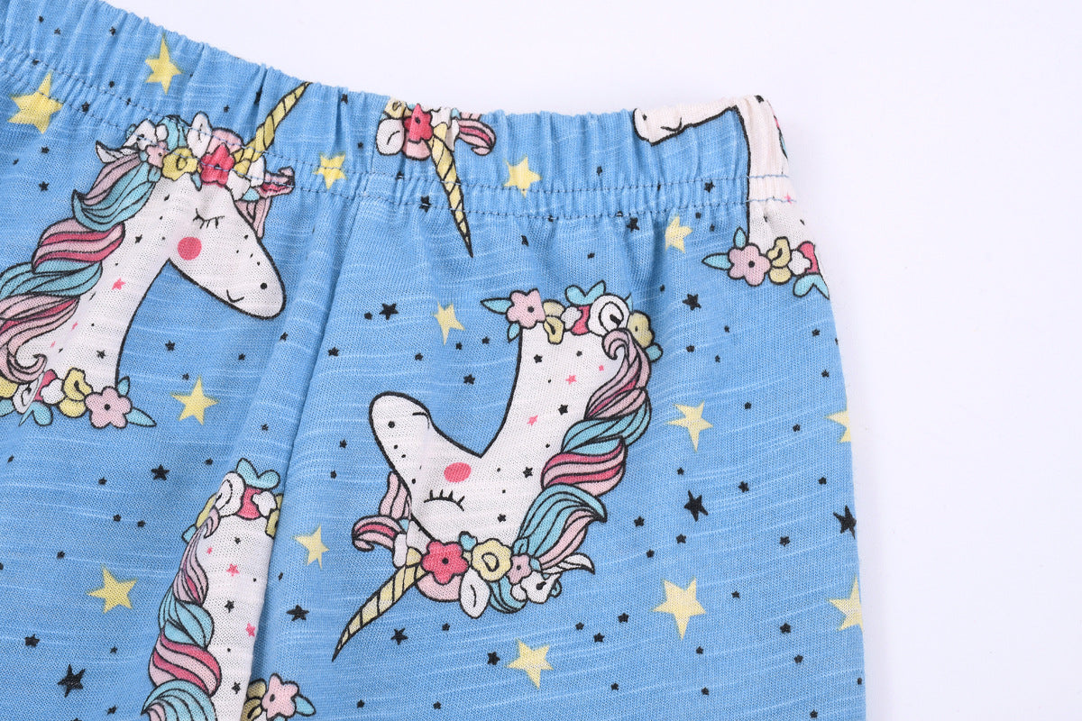 Girl Unicorn Print Short Sleeve Tops & Pants Lounge Set