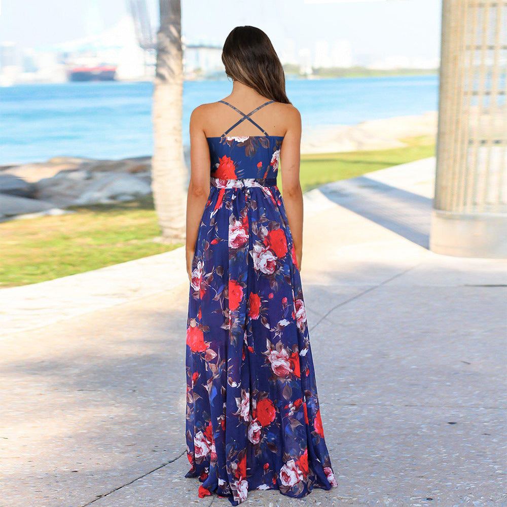 Floral Print Shirred Waist Backless Cami Dress