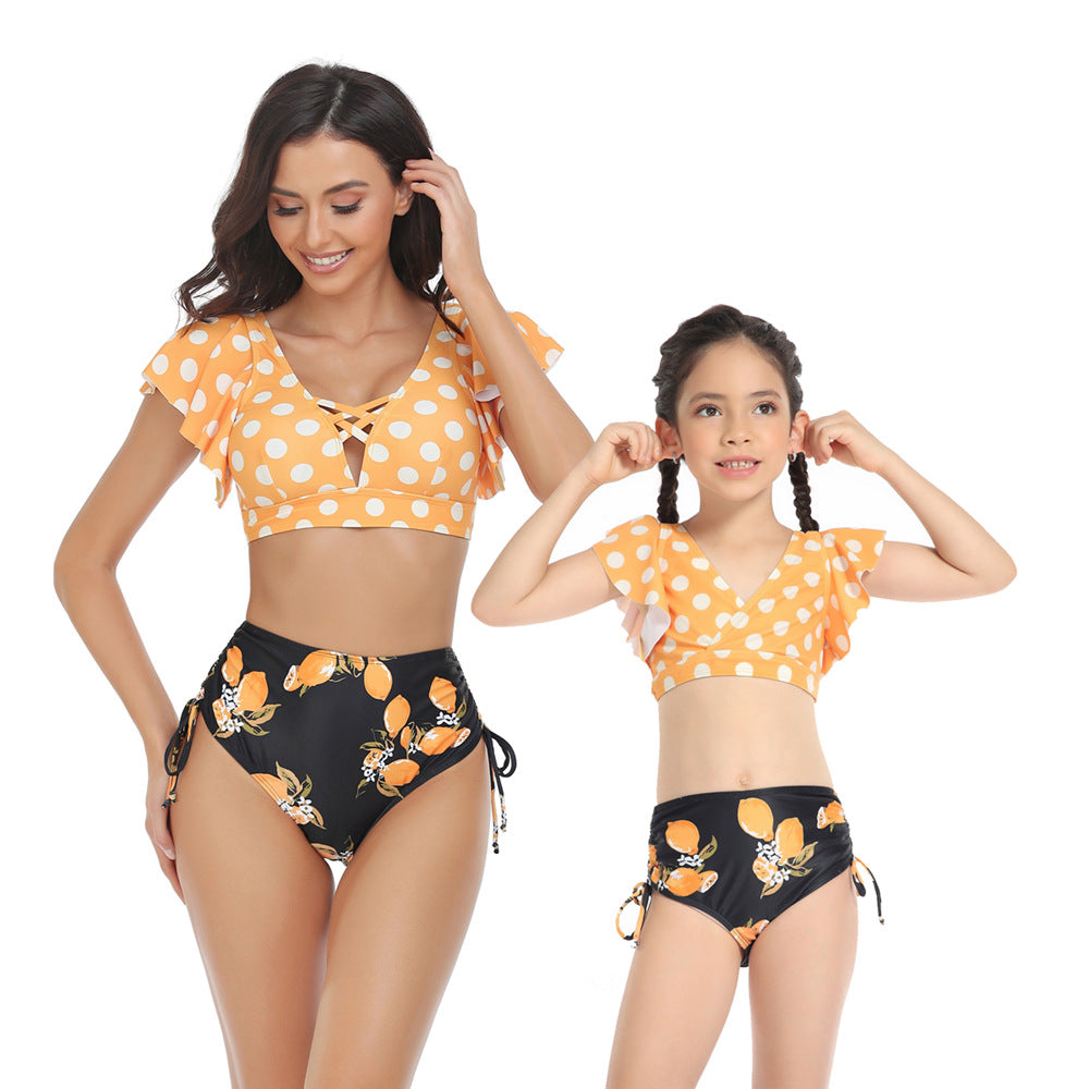 Mom and Daughter Polka Dot Print Bikini Swimsuit
