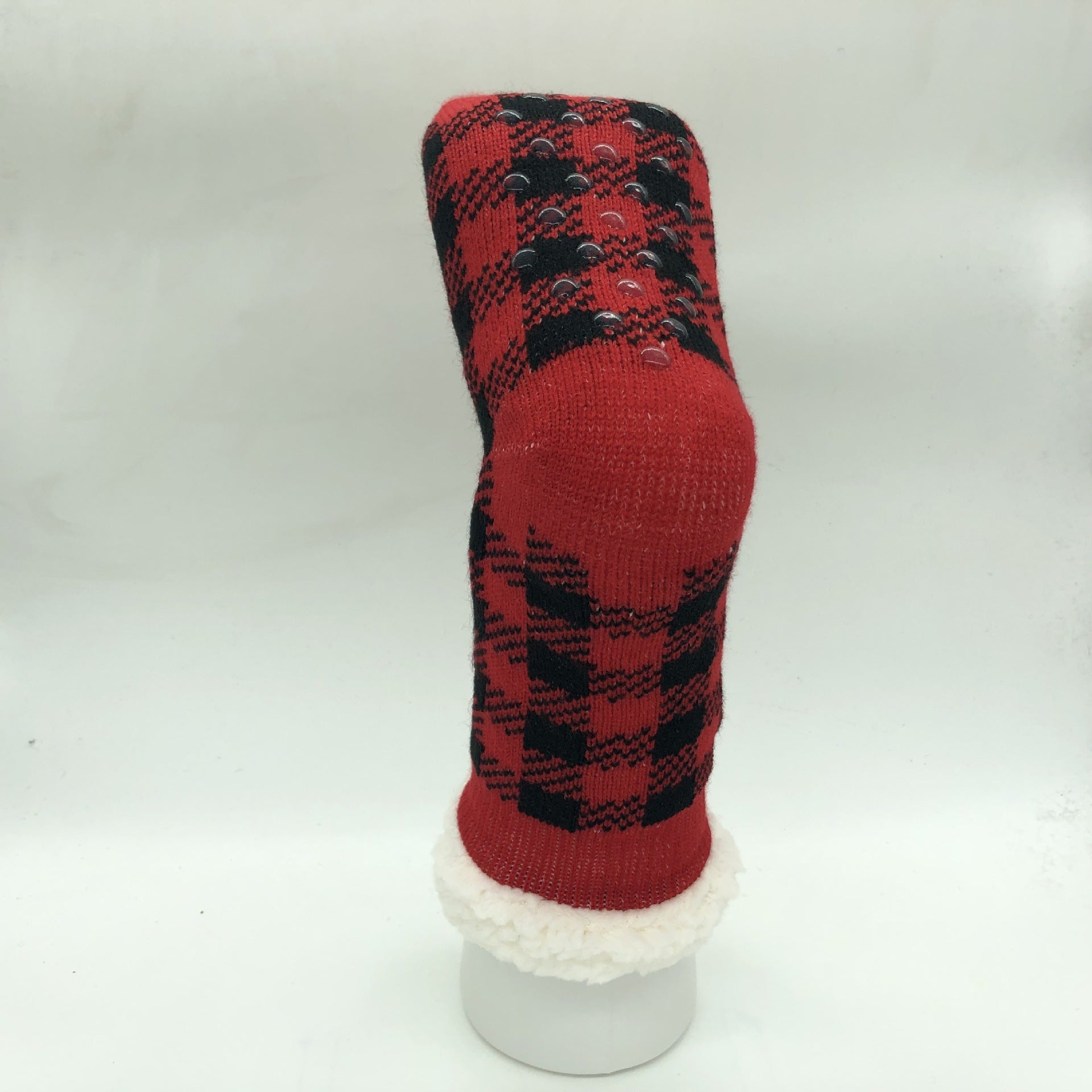 Plaid Thick Striped Sherpa Slipper Socks Leg Warmers For Cozy Home Sleep, Non-Slip Floor Socks For Autumn/Winter Women