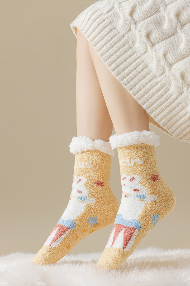 Lamb Velvet Socks Women's Winter Sleep Socks Silicone Non-Slip Floor Socks Christmas Red Socks