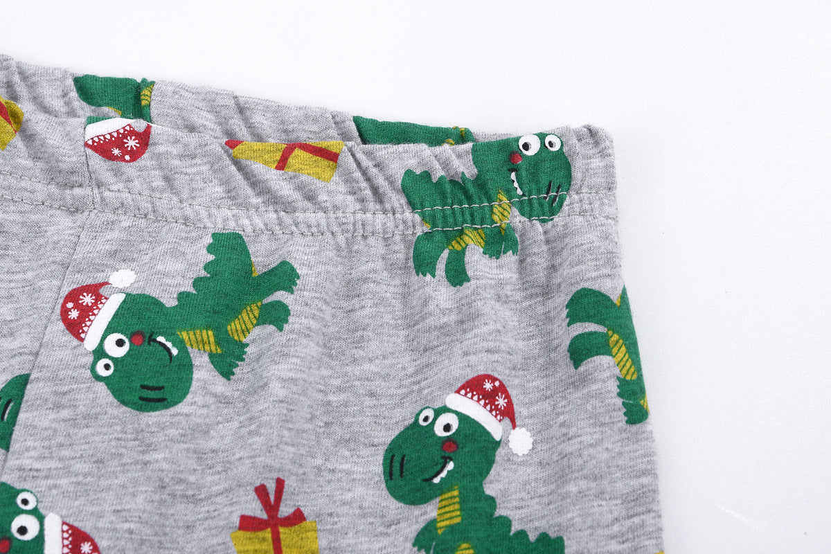 Dinosaurs Print Christmas Family Grey Pajamas Set