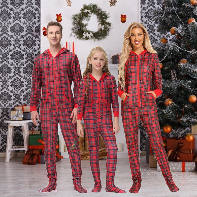 Matching Family Footed Pajamas Christmas Red Plaid Print Onesie