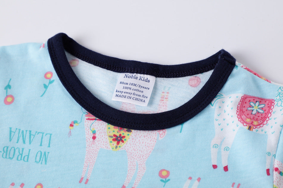 Girls Alpaca Print 100% Cotton Blue Dress