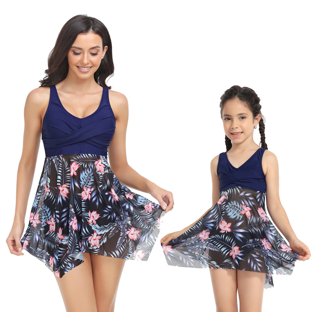 Mom and Daughter Floral Print Swim Dress With Beach Shorts