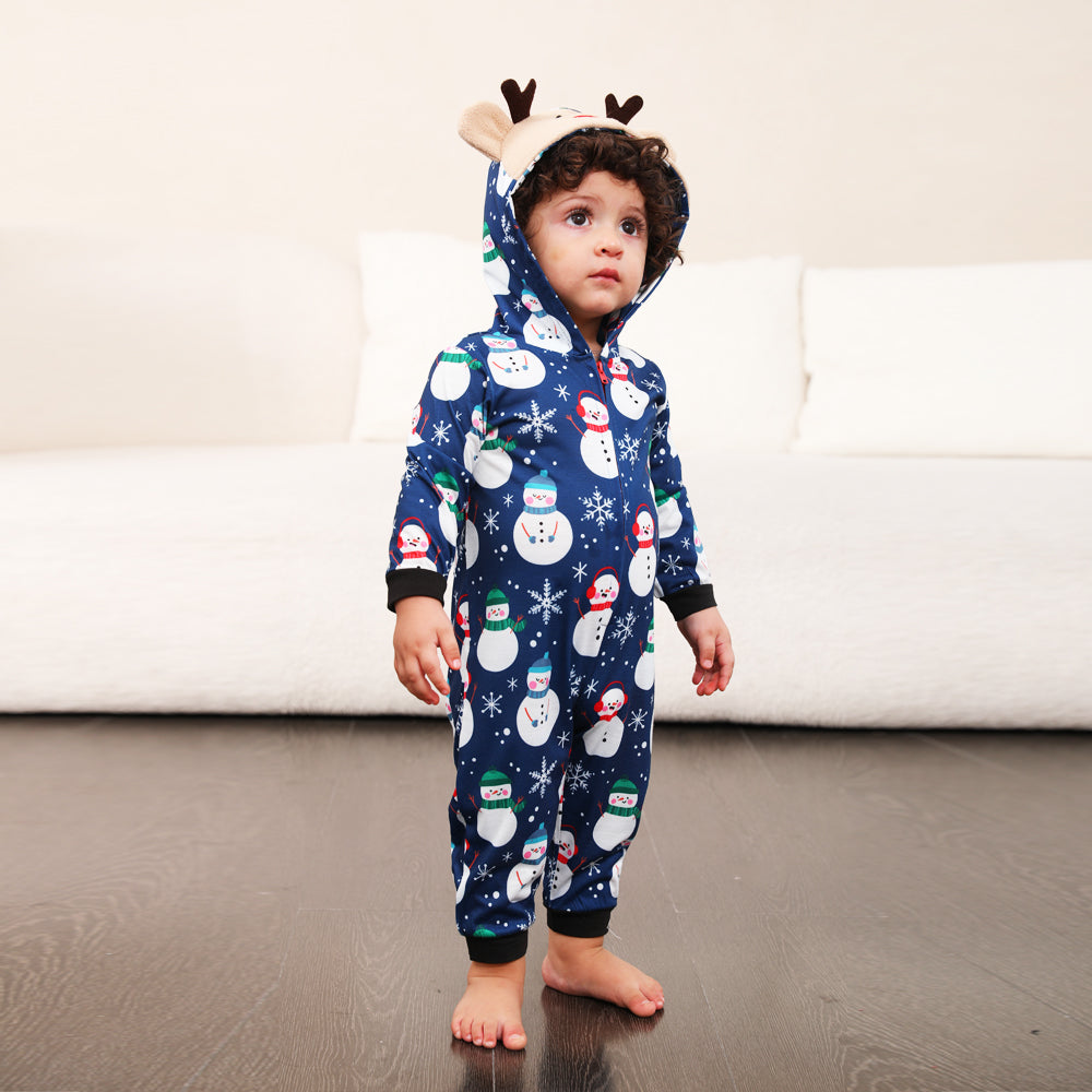 Christmas Snowman Print Long-sleeve Onesies Pajamas Sets