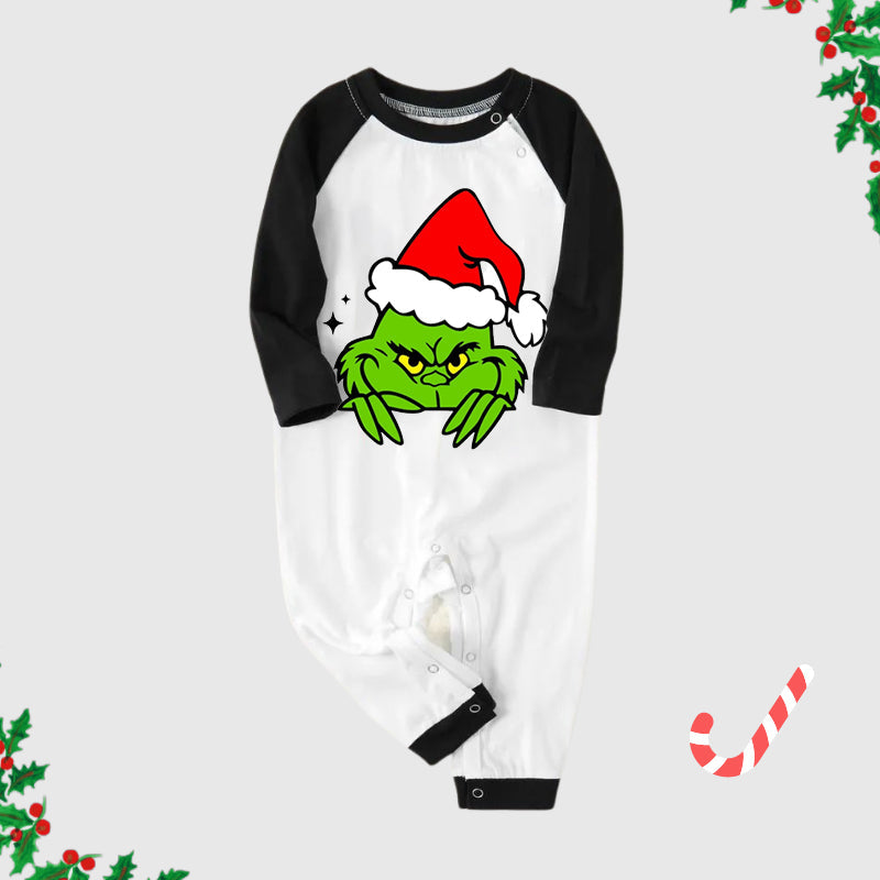Christmas Cute Cartoon Print Print Splice Contrast Top and Black and Green Plaid Pants Family Matching Pajamas Sets