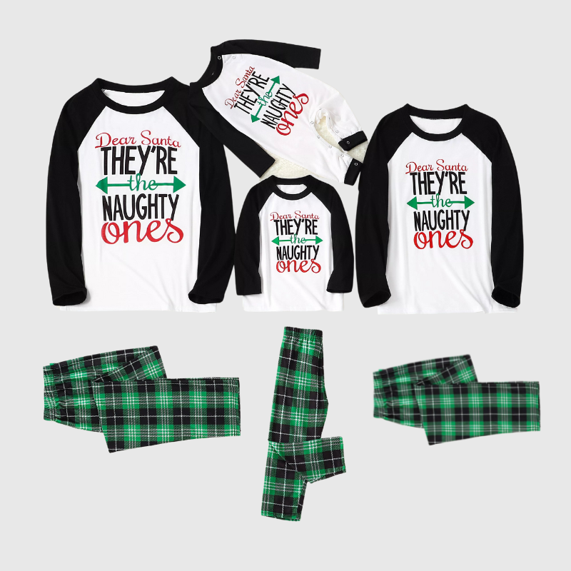 Christmas "Dear Santa They're the Naughty ones" Letter Print Top and Plaid Pants Family Matching Pajamas Sets