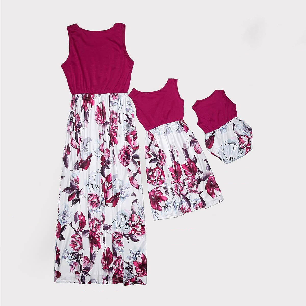 Solid Print Splicing Tank Dress for Mommy and Me