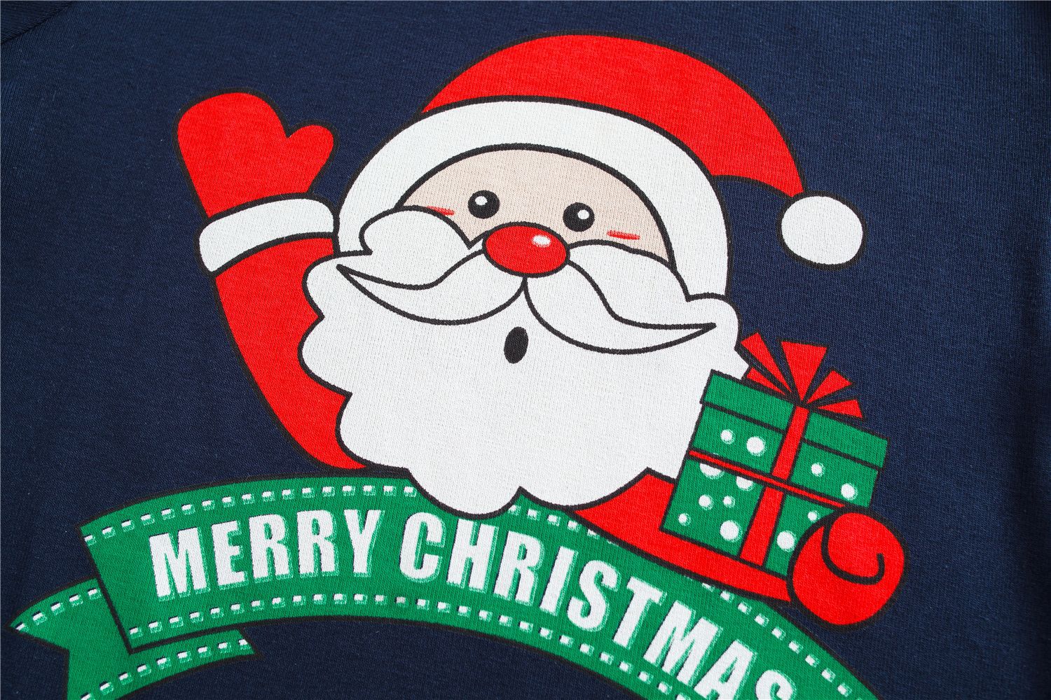 Merry Christmas Santa Claus Print Christmas Family Black Pajamas Set