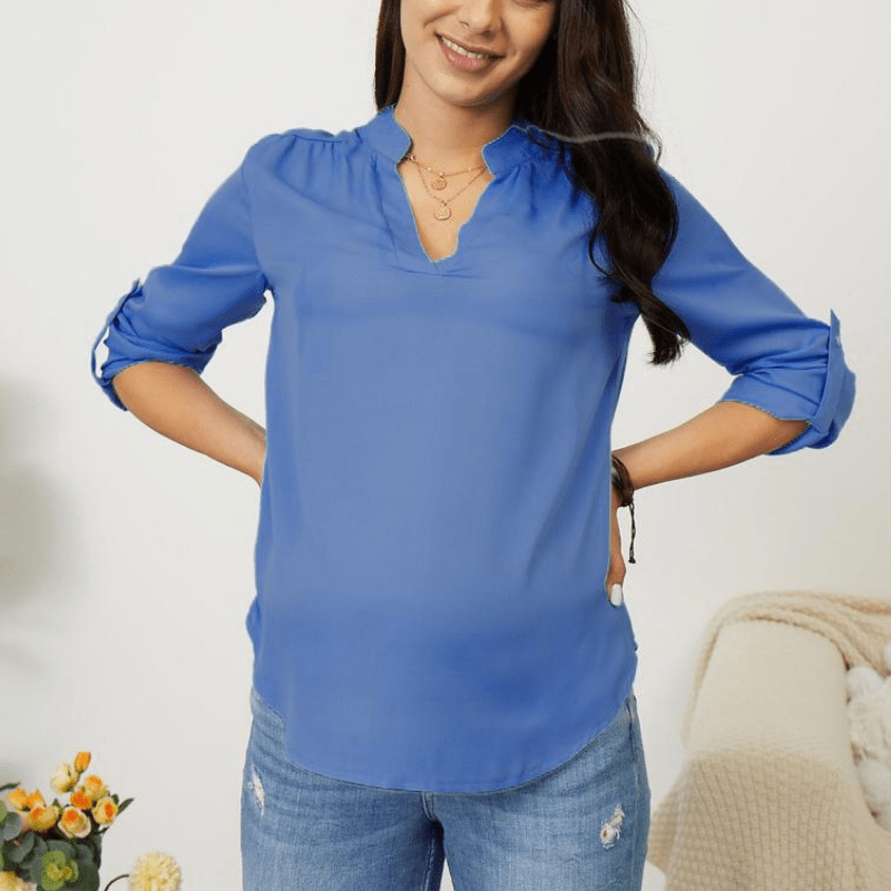 Casual Solid Crop-sleeve Maternity Blouse