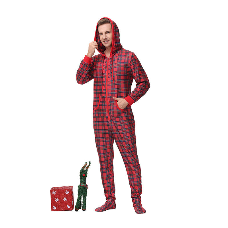 Matching Family Footed Pajamas Christmas Red Plaid Print Onesie