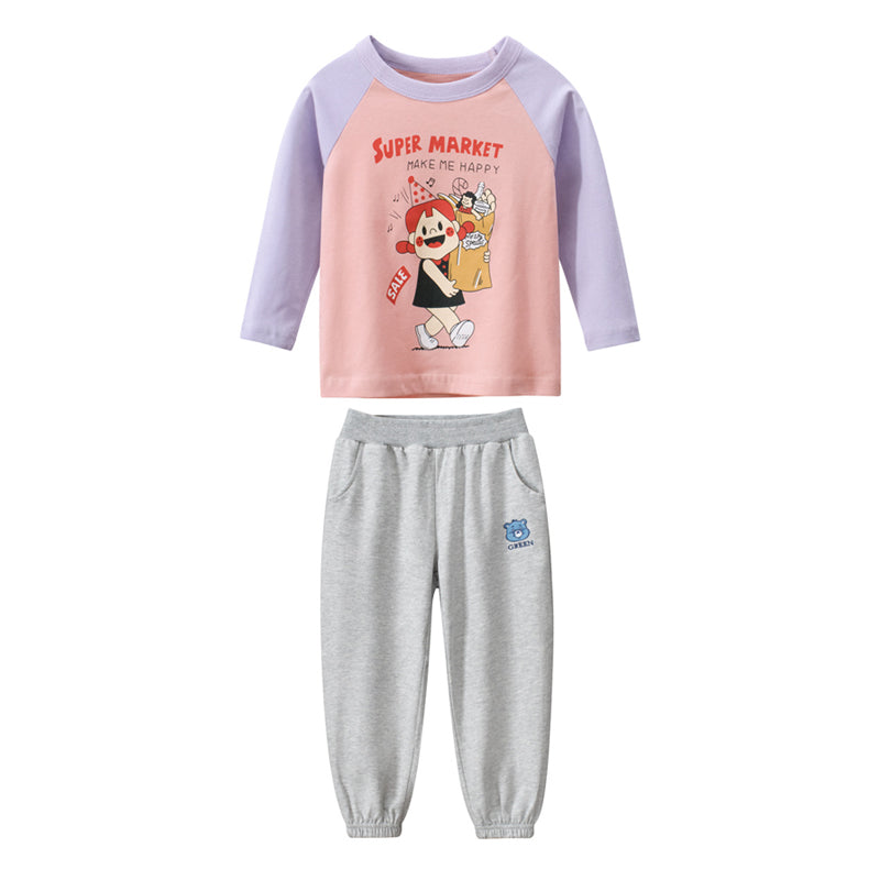 Toddler Girls Letter Graphic 100% Cotton Tee and Sweatpants
