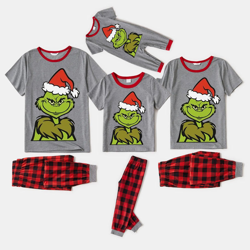 Christmas Cute Cartoon Print Family Matching Raglan Short-sleeve Top Long Pants Pajamas Set
