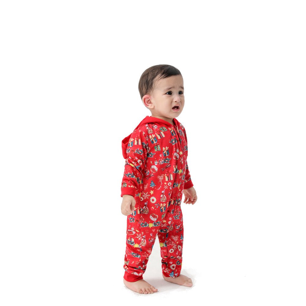Family Matching Christmas Allover Zip-up Hooded Pajamas Onesies