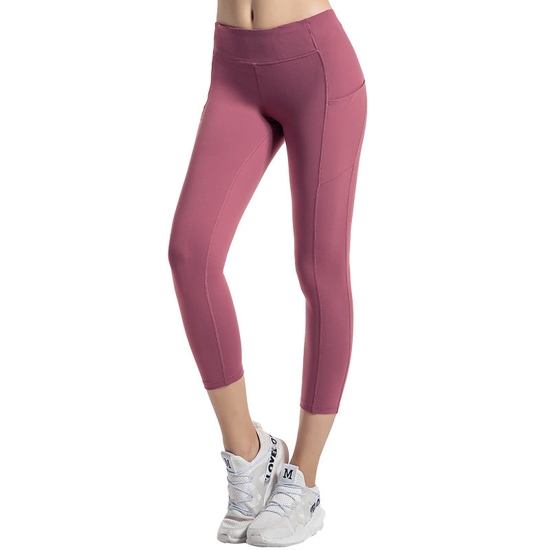 Women High Waist Slim Sports Yoga Pants 3/4 Leggings with Pockets 8820202-1
