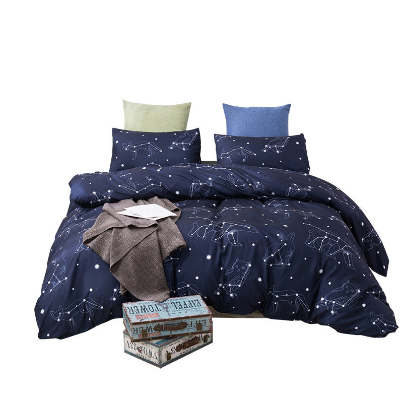 Starry Stars Moon Print Quilt Cover Pillowcase Three Piece Set