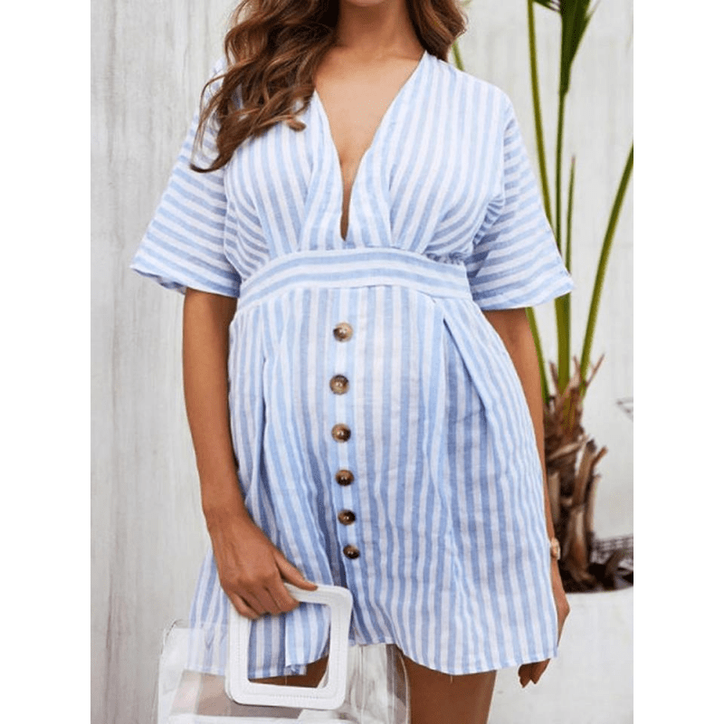 maternity fashion striped v-neck  dress