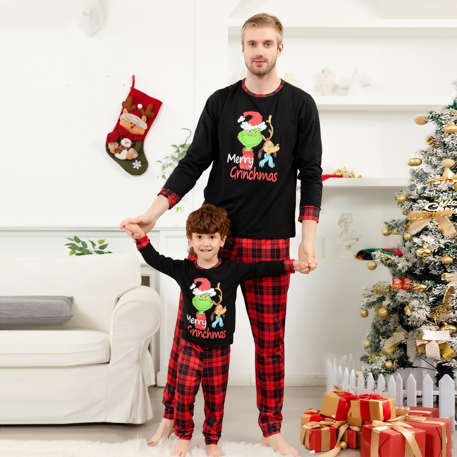 Family Matching Christmas Pattern Print Christmas Family Look Plaid Pajama Set