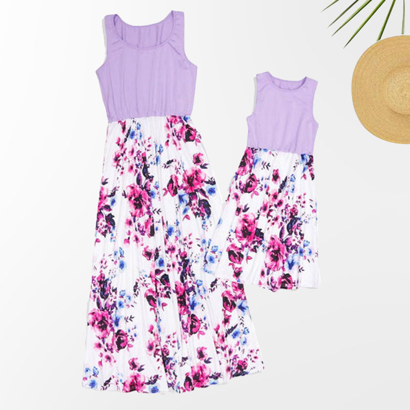 Sleeveless Floral Long Dress  for Mom and Me