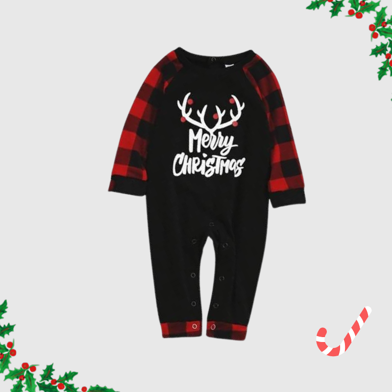 Merry Christmas Antler Contrast top and Plaid Pants Family Matching Pajamas Set