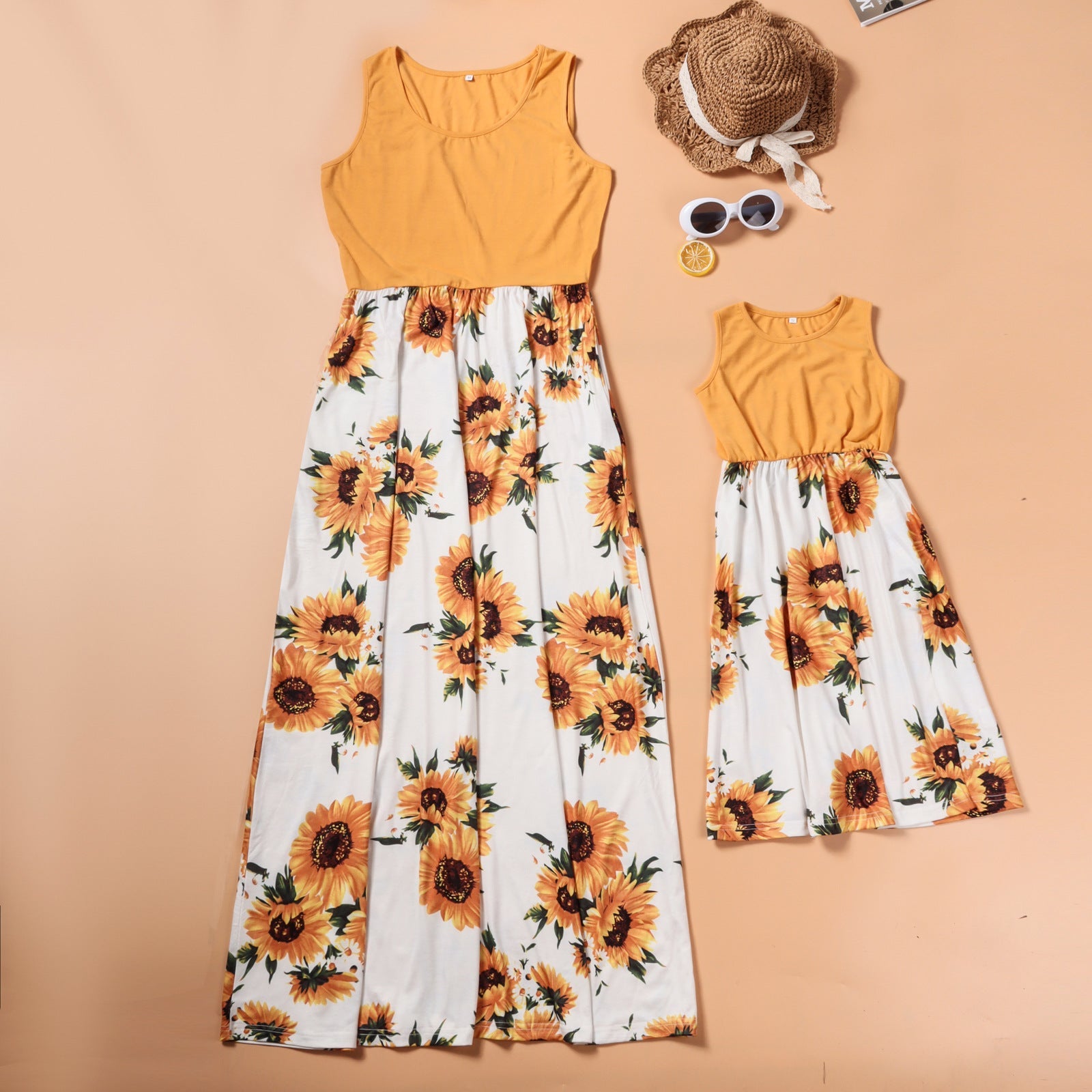 Mommy and Me Matching Dress Summer Sunflower Dress