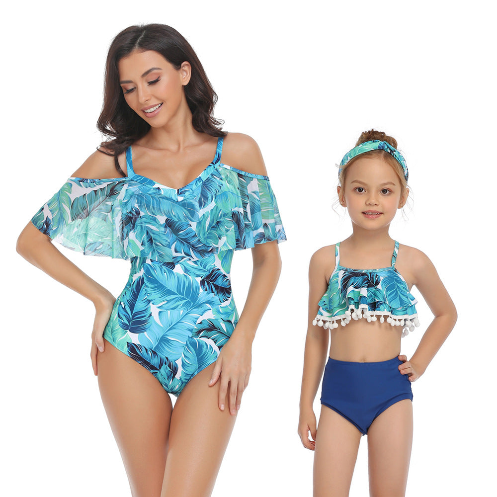 Mom and Daughter Off The Shoulder One Piece Swimsuit