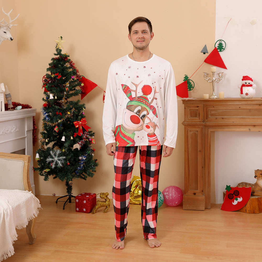 2023 Christmas Family Pajamas Christmas Deer Prints Christmas White Pajamas Set