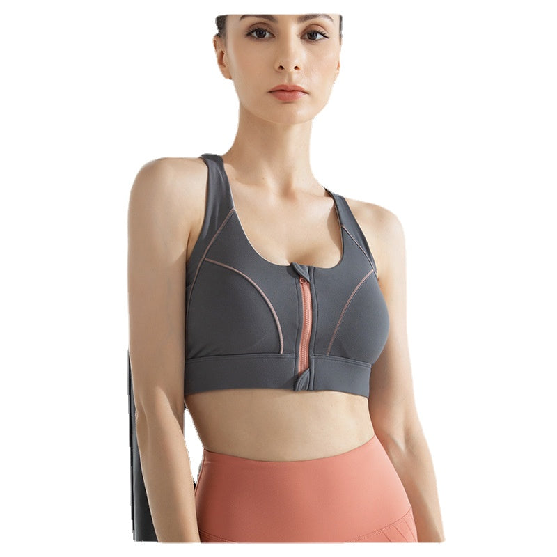 Contrast Color High Strength Shockproof Vest Sports Bra with Front Zipper WX-3033