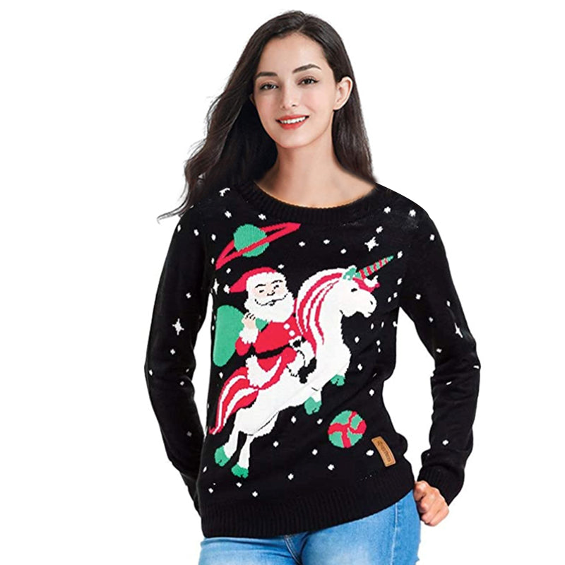 Women Christmas Pattern Drop Shoulder Sweater