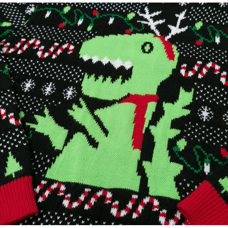 Women Dinosaur Pattern Drop Shoulder Christmas Sweater