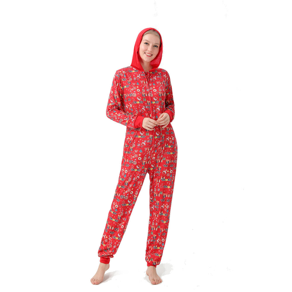 Family Matching Christmas Allover Zip-up Hooded Pajamas Onesies